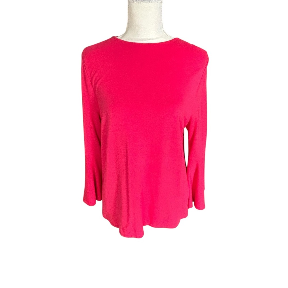 Crown & Ivy Pink 3/4 Sleeve Relaxed Blouse Flared Bell Sleeves Back Zipper